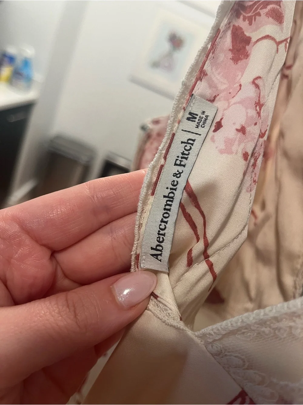 Abercrombie & Fitch Cream Slip Dress with Pink Floral Print